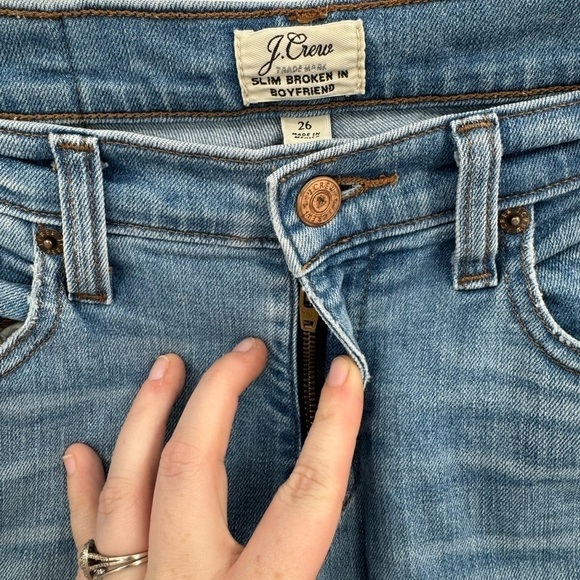 J. Crew Slim Broken In Boyfriend Distressed Straight‎ Leg Women 26 Denim Jeans - Picture 7 of 12